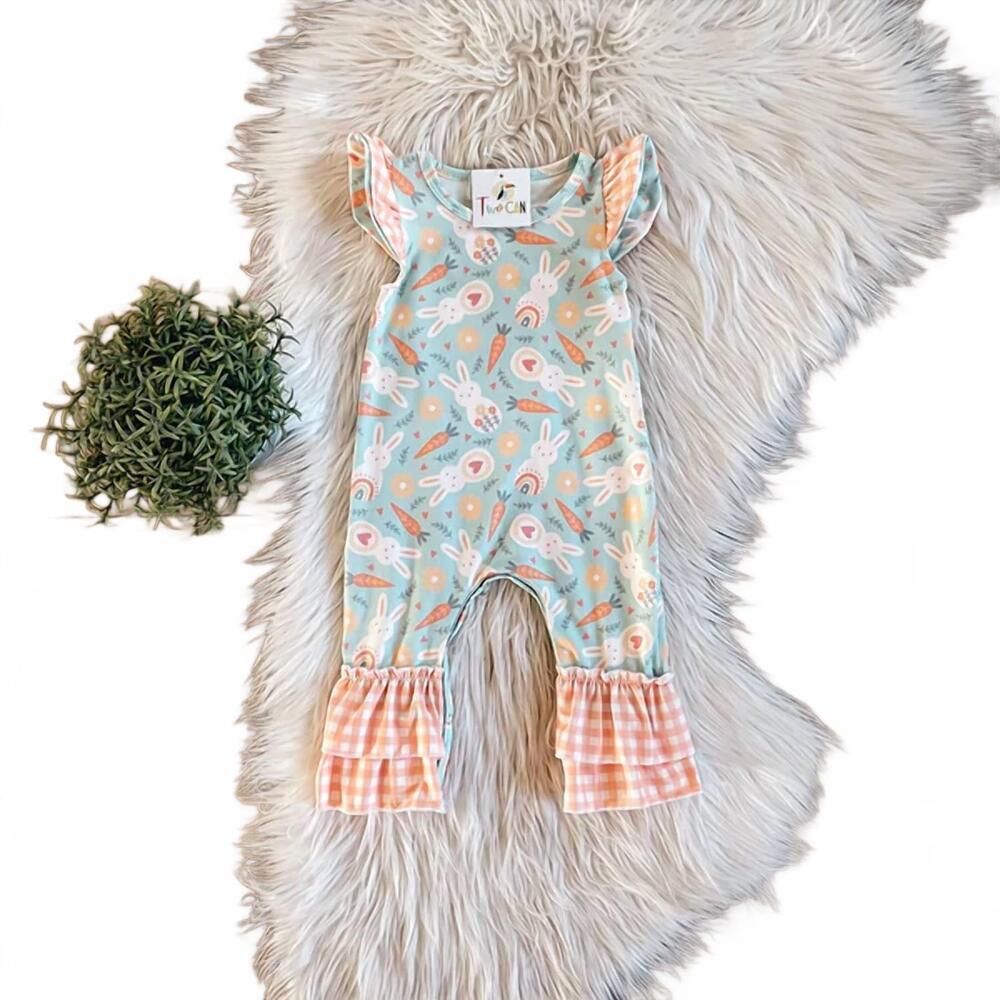 NEW TWOCAN infant bunnies & carrots romper in mint